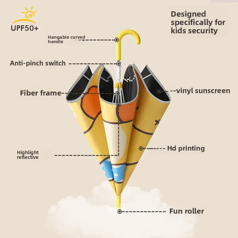 Kawaii Kids Safety Umbrella With Reflective Rain Sun Protection - ToylandEU