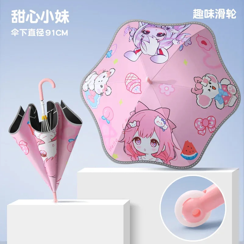 Kawaii Kids Safety Umbrella With Reflective Rain Sun Protection - ToylandEU