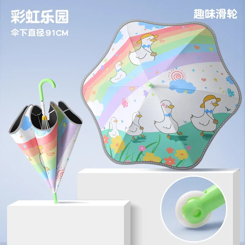 Kawaii Kids Safety Umbrella With Reflective Rain Sun Protection - ToylandEU