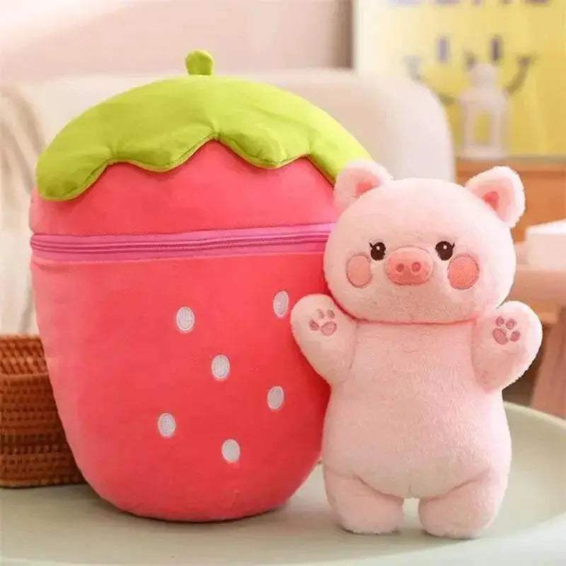  Kawaii Reversible Bunny Plush Pillow – Soft Strawberry & Pig Companion -  ToylandEU™