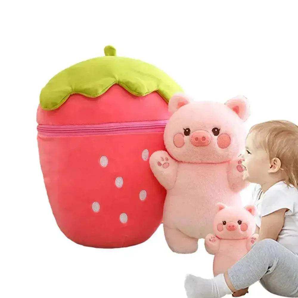  Kawaii Reversible Bunny Plush Pillow – Soft Strawberry & Pig Companion -  ToylandEU™
