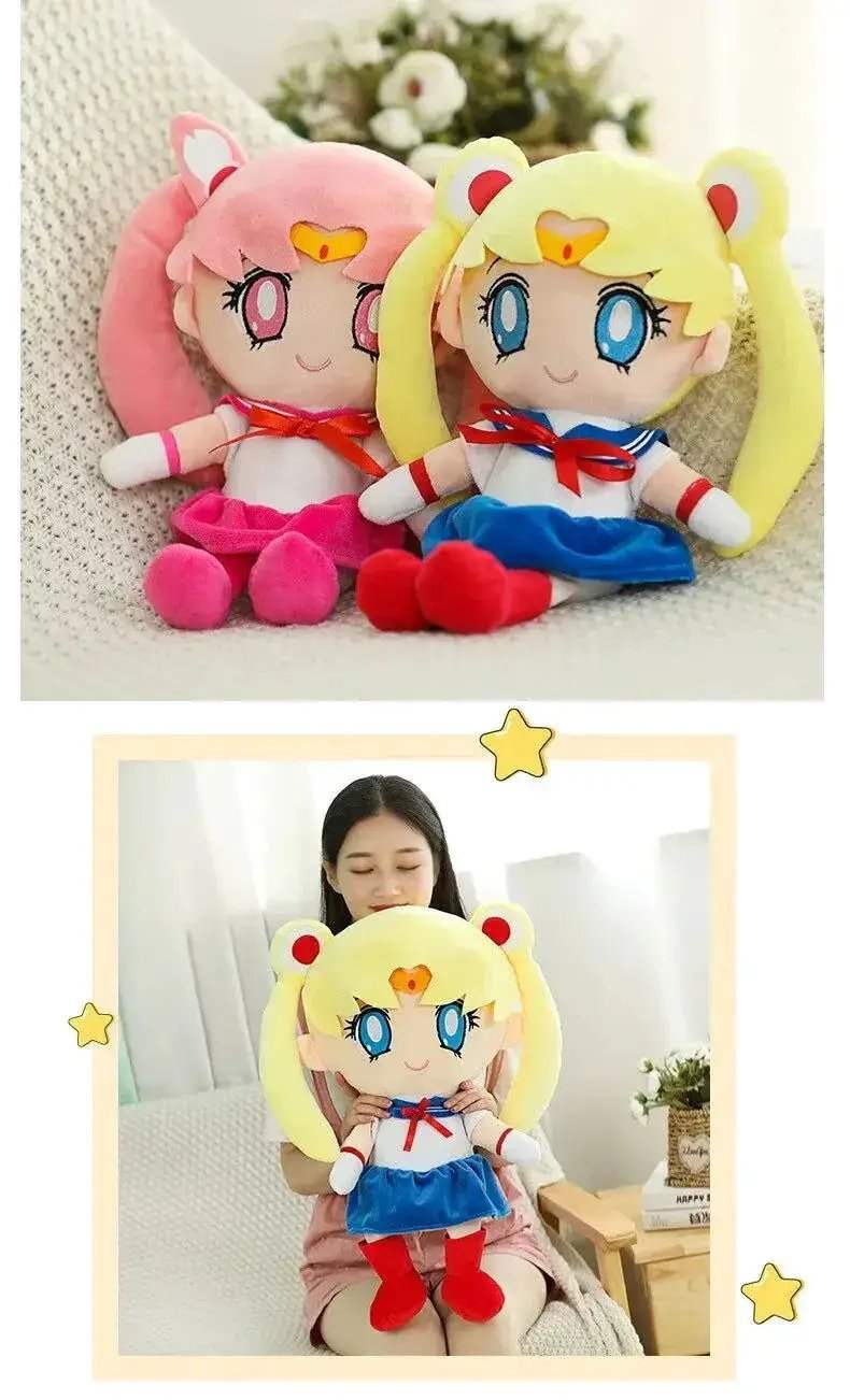 Kawaii Sailor Moon Plush Toy, Moon Cat Moon Hare Cute Girl Heart Filled Anime Doll Bedroom Decoration 25CM - ToylandEU