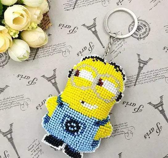  Cartoon-Themed Bead Cross Stitch Kit for DIY Keychain and Phone Plug - Printed Plastic Canvas with Cotton Thread -  ToylandEU™