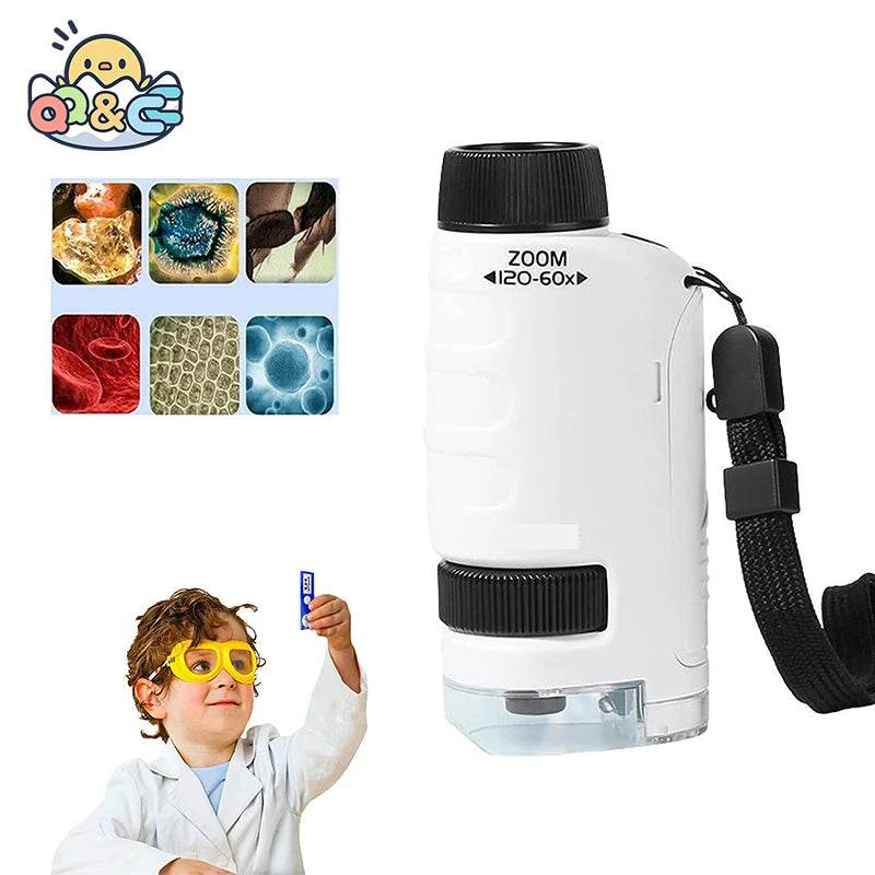 Kid Science Experiment Pocket Microscope Toy Kit 60-120x Educational Mini Handheld Microscope with Light Children STEM Toys Gift - ToylandEU