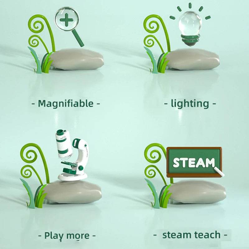 Kid Science Experiment Pocket Microscope Toy Kit 60-120x Educational Mini Handheld Microscope with Light Children STEM Toys Gift - ToylandEU