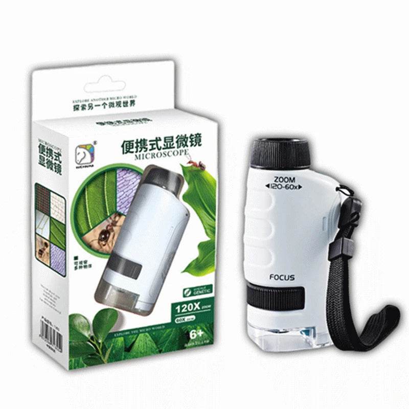 Kid Science Experiment Pocket Microscope Toy Kit 60-120x Educational Mini Handheld Microscope with Light Children STEM Toys Gift - ToylandEU