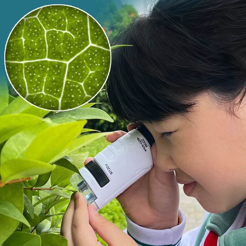 Kid Science Experiment Pocket Microscope Toy Kit 60-120x Educational Mini Handheld Microscope with Light Children STEM Toys Gift - ToylandEU