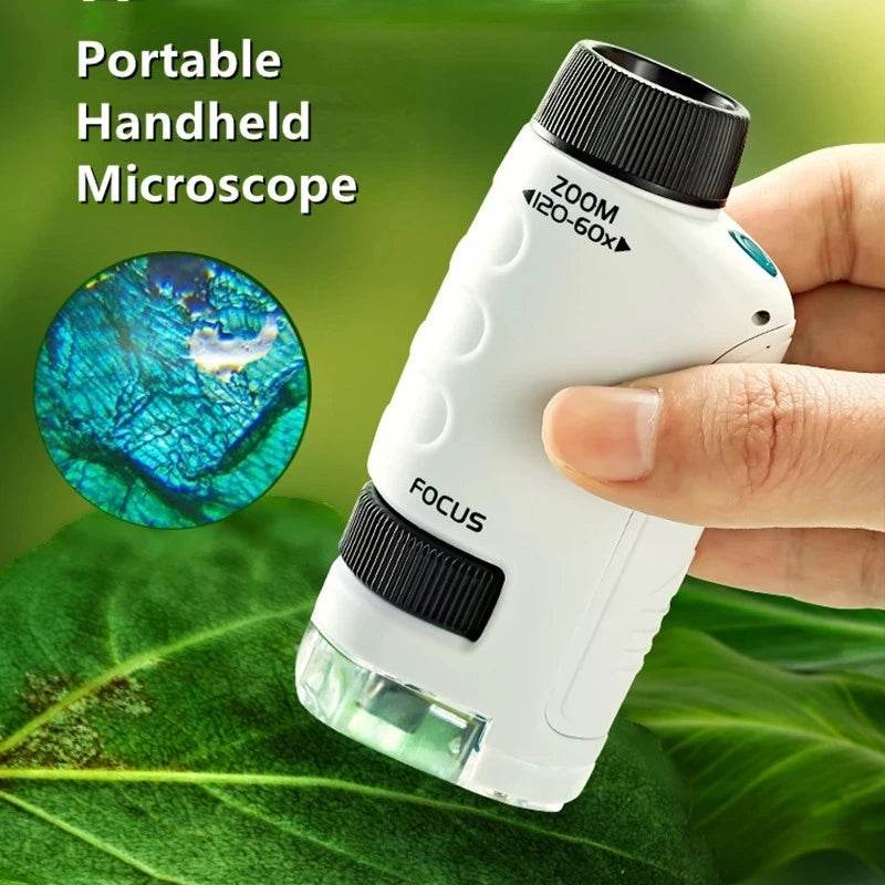 Kid Science Experiment Pocket Microscope Toy Kit 60-120x Educational Mini Handheld Microscope with Light Children STEM Toys Gift - ToylandEU