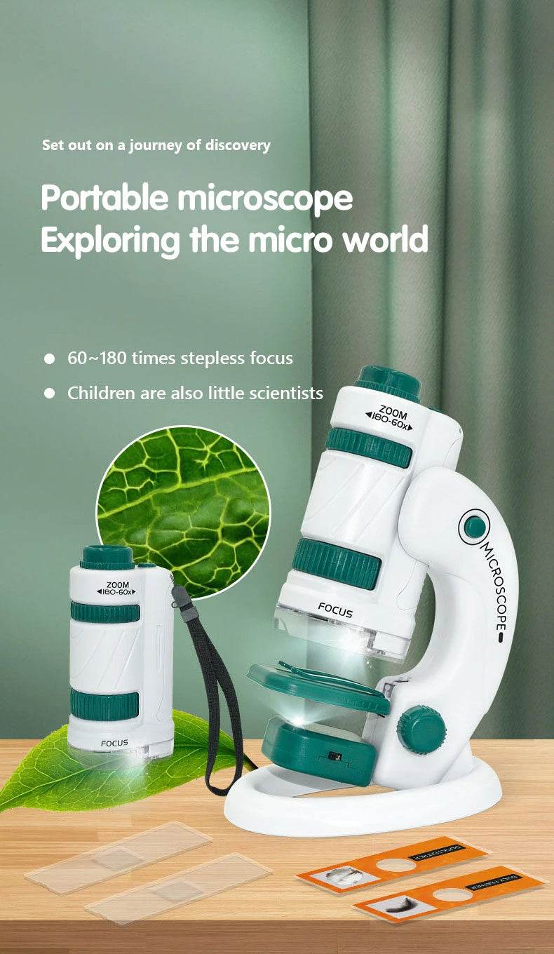 Kid Science Experiment Pocket Microscope Toy Kit 60-120x Educational Mini Handheld Microscope with Light Children STEM Toys Gift - ToylandEU