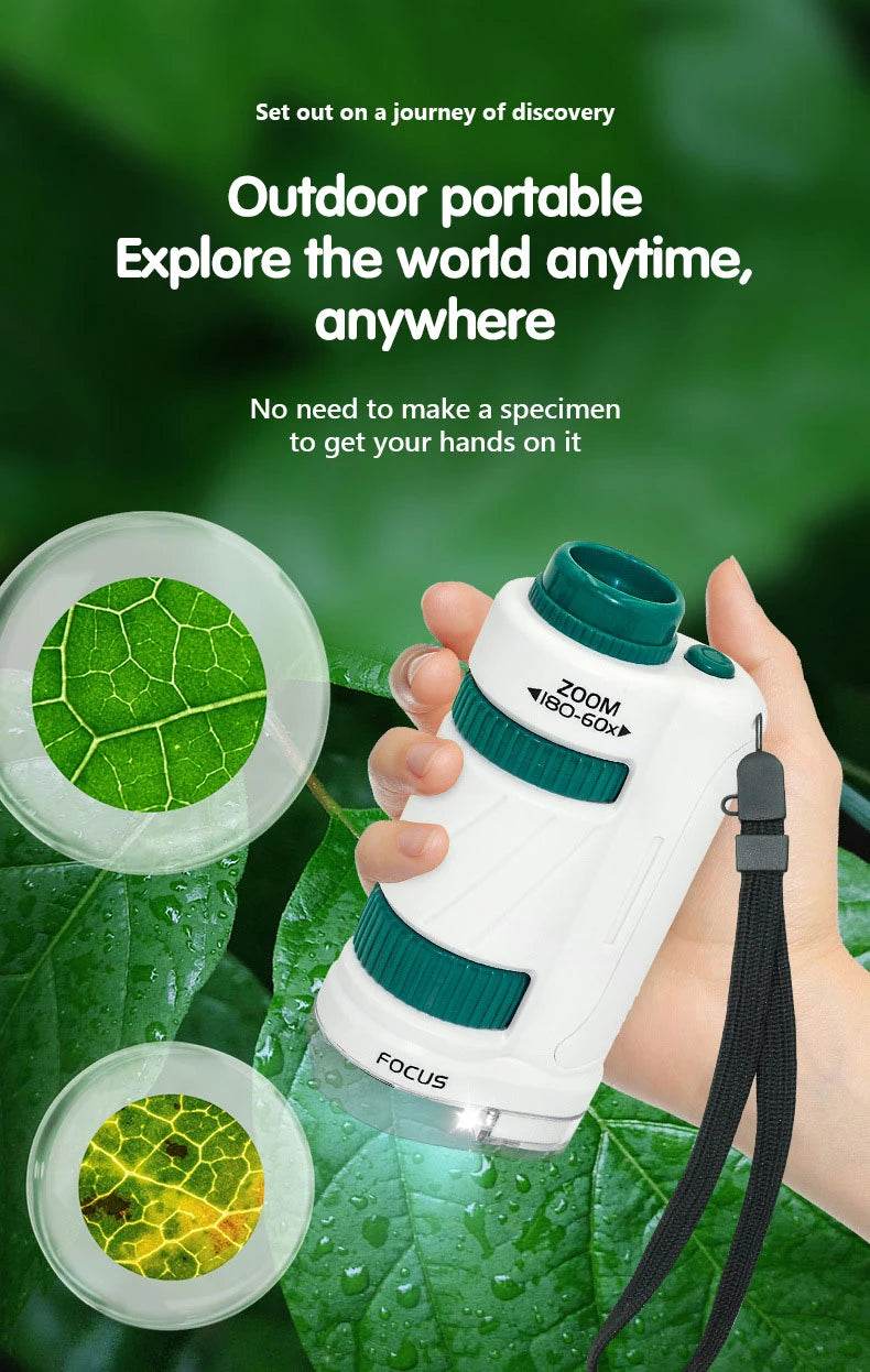 Kid Science Experiment Pocket Microscope Toy Kit 60-120x Educational Mini Handheld Microscope with Light Children STEM Toys Gift - ToylandEU