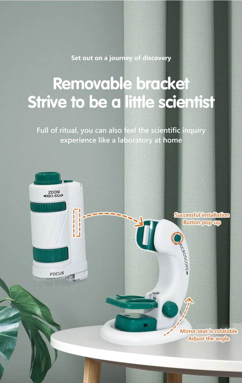 Kid Science Experiment Pocket Microscope Toy Kit 60-120x Educational Mini Handheld Microscope with Light Children STEM Toys Gift - ToylandEU