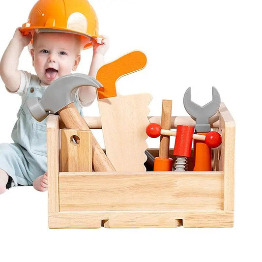 Conjunto de ferramentas de madeira para crianças de 16 peças - Montessori Construction Play & Storage - ToylandEU