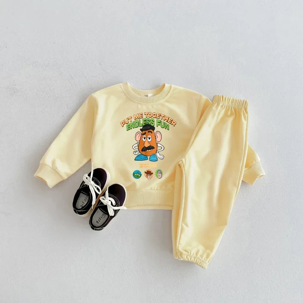 Kids 2-Piece Cartoon Print Long Sleeve Sweatshirt Set Cotton-Polyester 1-3Y - ToylandEU