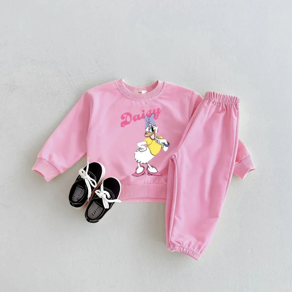 Kids 2-Piece Cartoon Print Long Sleeve Sweatshirt Set Cotton-Polyester 1-3Y - ToylandEU