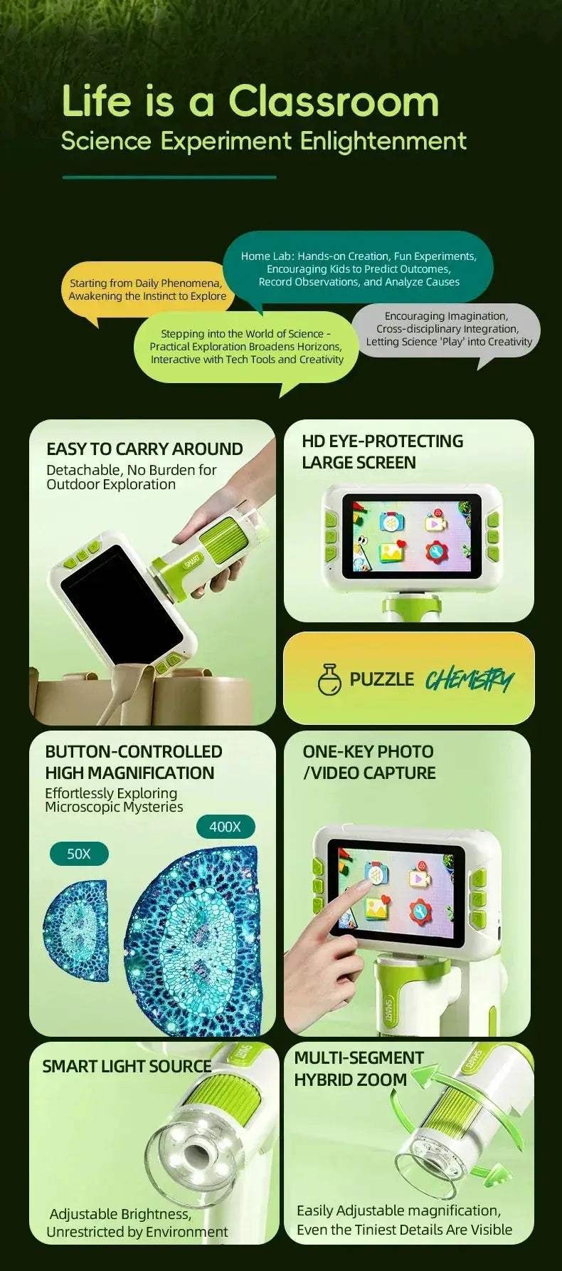 Kids 3 In 1 Handheld Microscope 1600X For Education - ToylandEU