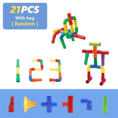 Kids 3D Montessori Building Blocks Toy - Interactive DIY Water Pipe Marble Run Set - ToylandEU
