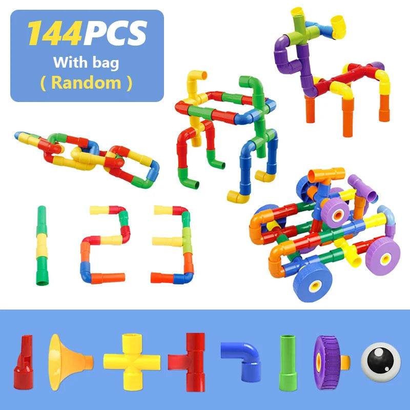 Kids 3D Montessori Building Blocks Toy - Interactive DIY Water Pipe Marble Run Set - ToylandEU