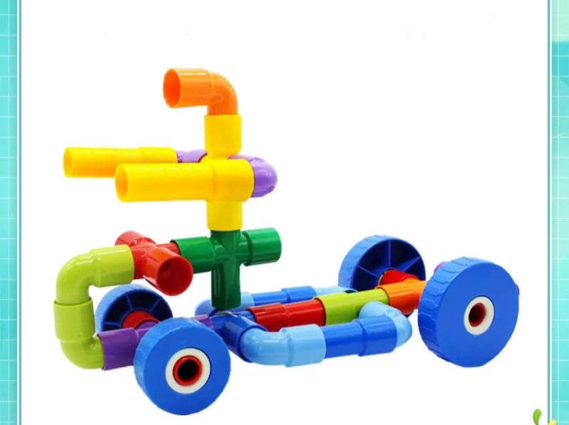Kids 3D Montessori Building Blocks Toy - Interactive DIY Water Pipe Marble Run Set - ToylandEU