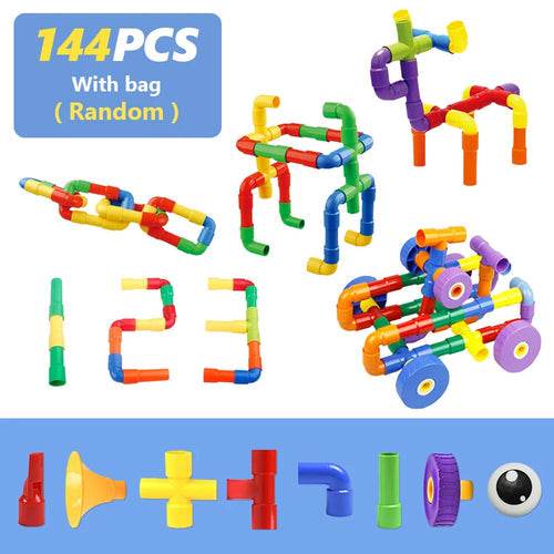 Kids 3D Montessori Building Blocks Toy - Interactive DIY Water Pipe Marble Run Set - ToylandEU