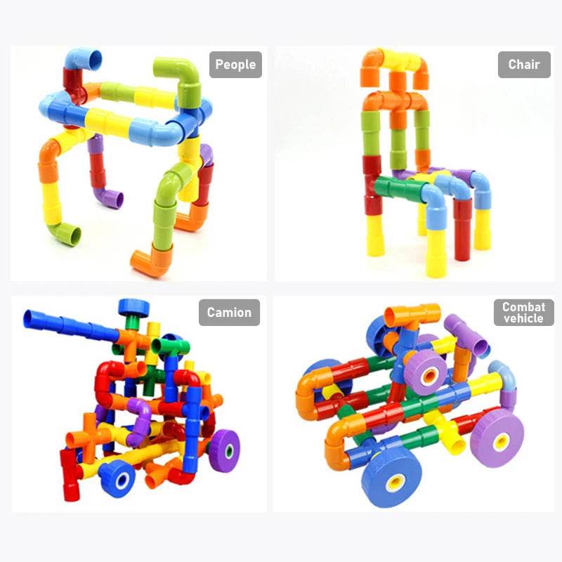 Kids 3D Montessori Building Blocks Toy - Interactive DIY Water Pipe Marble Run Set - ToylandEU