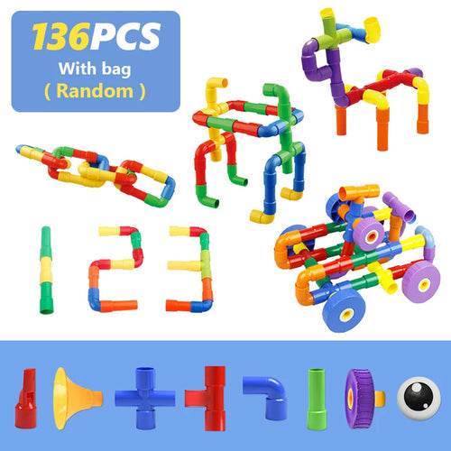 Kids 3D Montessori Building Blocks Toy - Interactive DIY Water Pipe Marble Run Set - ToylandEU