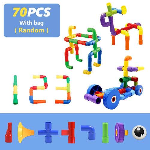 Kids 3D Montessori Building Blocks Toy - Interactive DIY Water Pipe Marble Run Set - ToylandEU