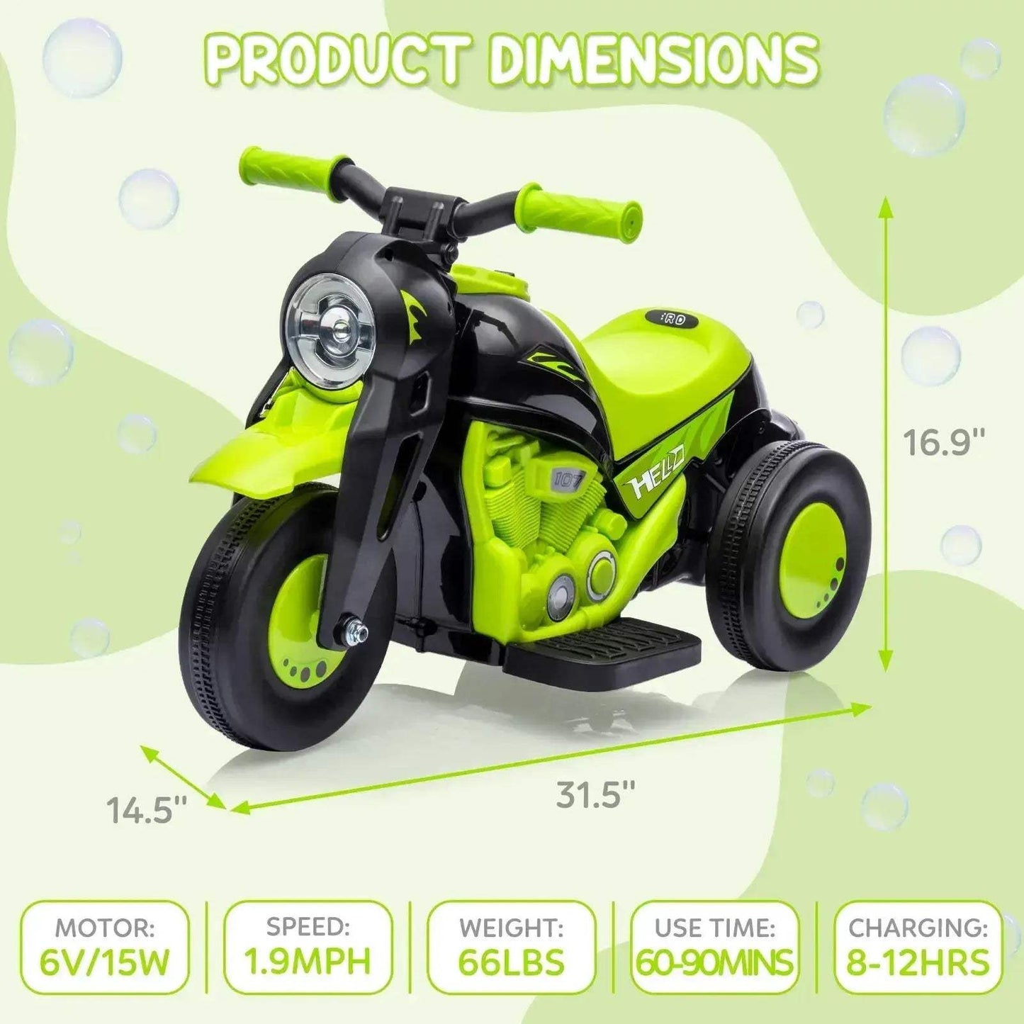 Kids 6V Ride On Bubble Car Motorcycle With Led Headlights - ToylandEU