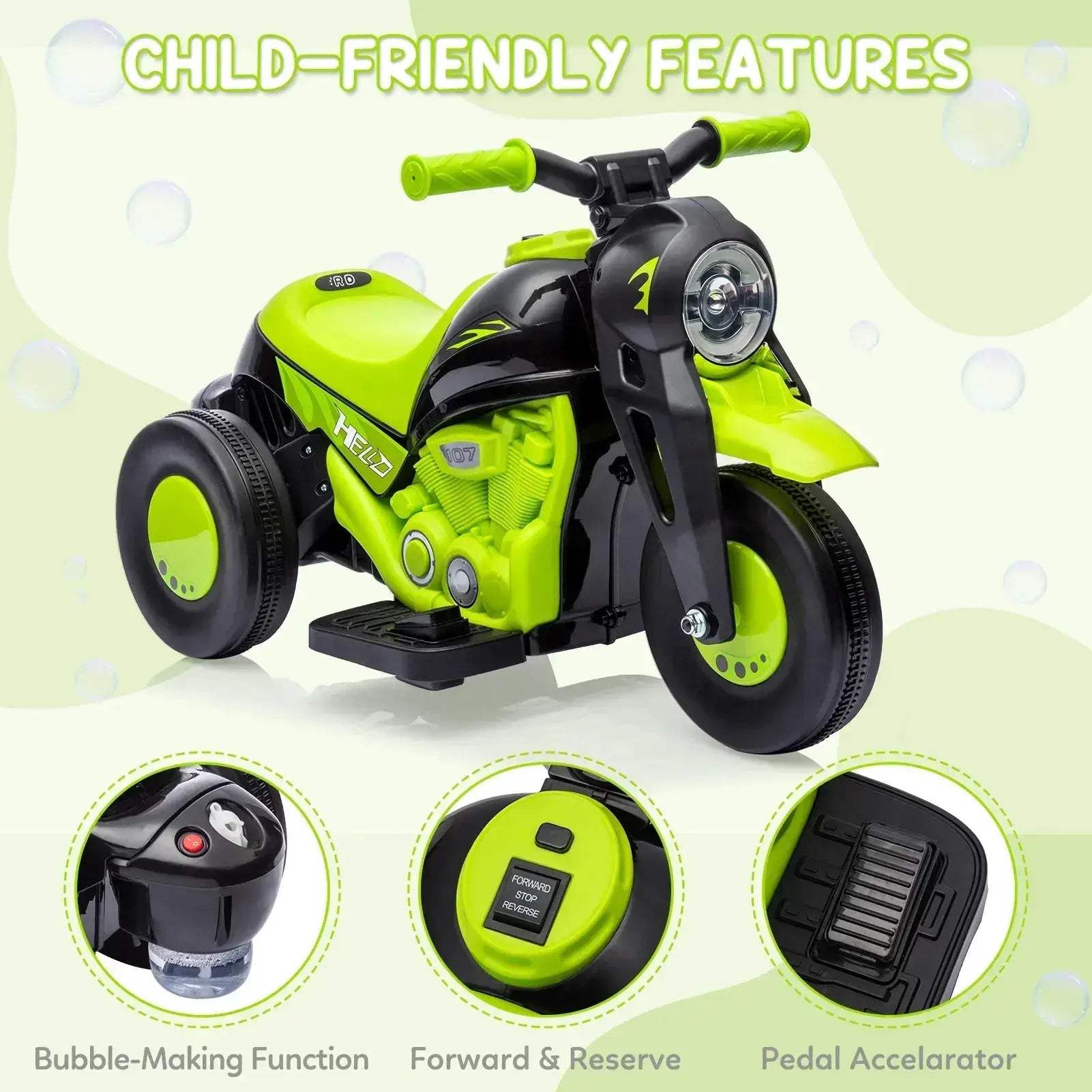 Kids 6V Ride On Bubble Car Motorcycle With Led Headlights - ToylandEU