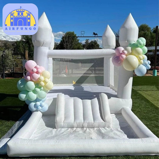 Kids 9x9x7ft Soft Play White Bounce House With Slide - ToylandEU