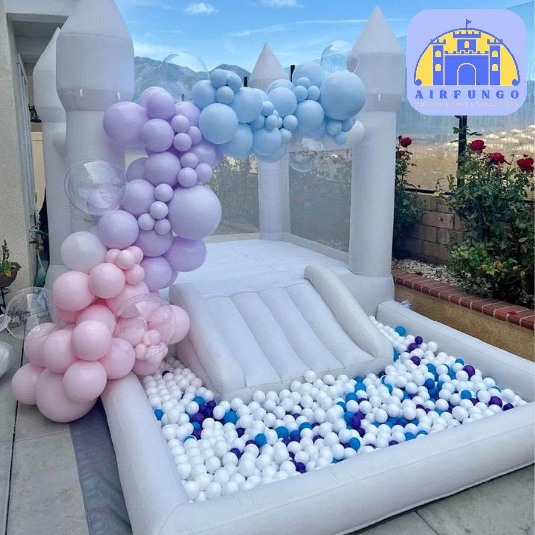 Kids 9x9x7ft Soft Play White Bounce House With Slide - ToylandEU