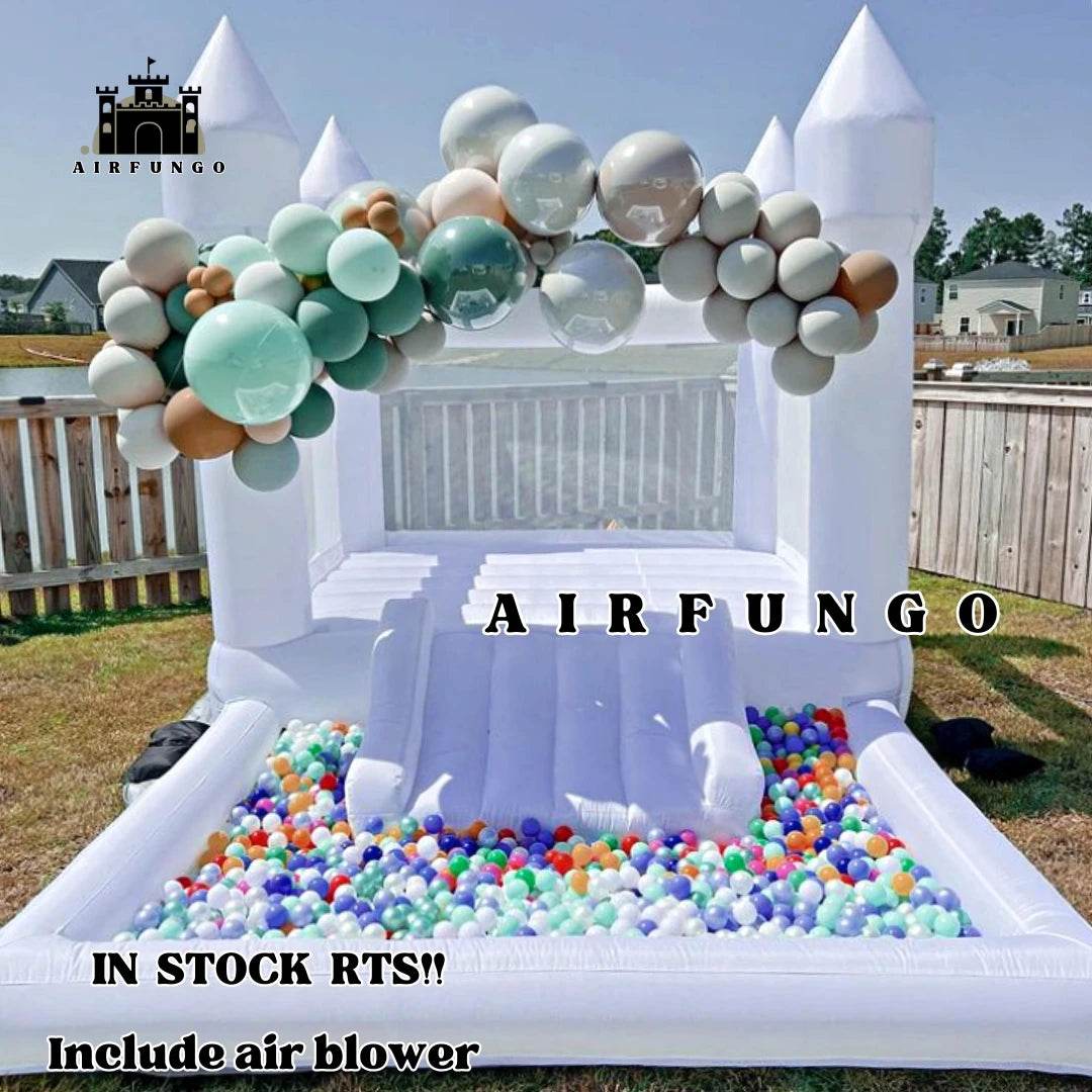 Kids 9x9x7ft Soft Play White Bounce House With Slide - ToylandEU