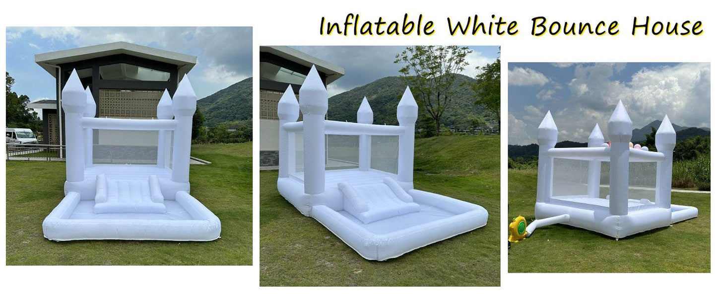 Kids 9x9x7ft Soft Play White Bounce House With Slide - ToylandEU