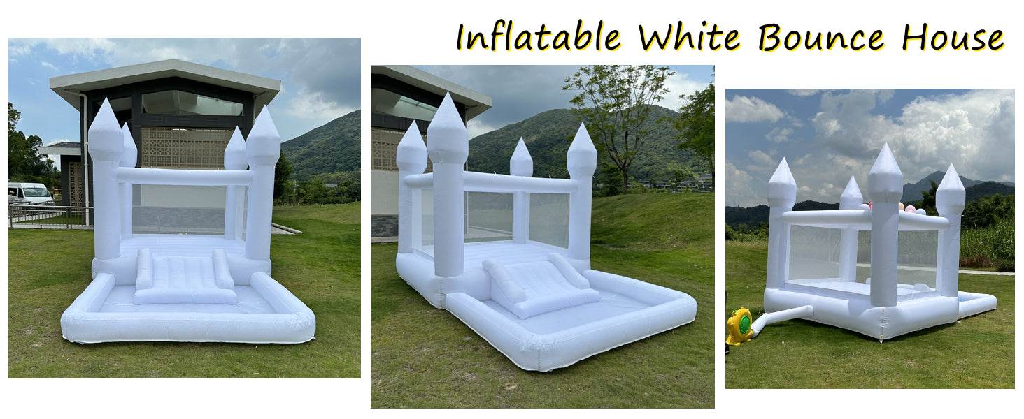 Kids 9x9x7ft Soft Play White Bounce House With Slide - ToylandEU