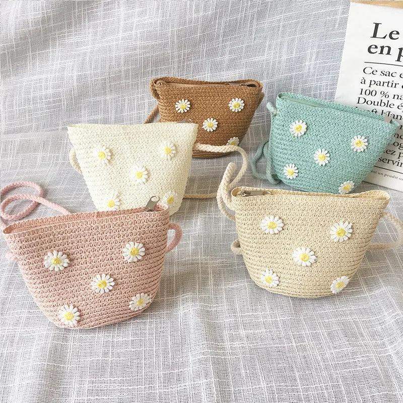 Kids Beach Bag Straw Crossbody Flower Print Lightweight Girls - ToylandEU