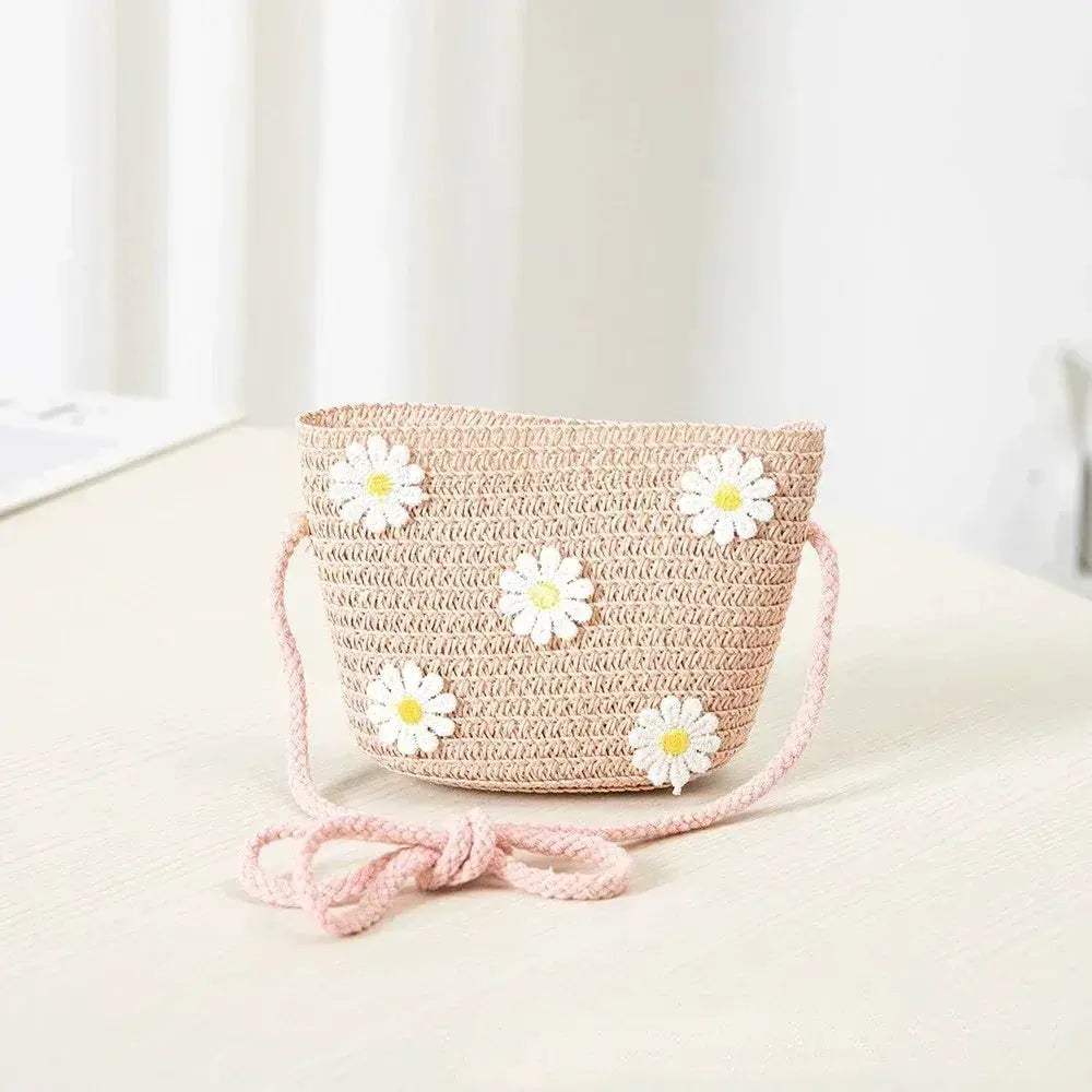 Kids Beach Bag Straw Crossbody Flower Print Lightweight Girls - ToylandEU