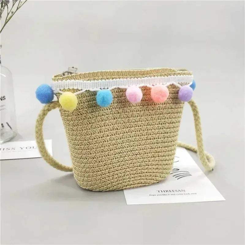 Kids Beach Bag Straw Crossbody Flower Print Lightweight Girls - ToylandEU