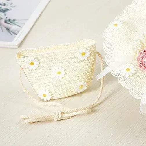 Kids Beach Bag Straw Crossbody Flower Print Lightweight Girls - ToylandEU