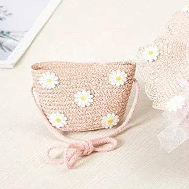 Kids Beach Bag Straw Crossbody Flower Print Lightweight Girls - ToylandEU