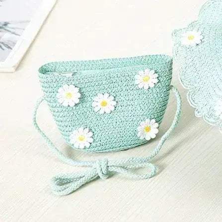 Kids Beach Bag Straw Crossbody Flower Print Lightweight Girls - ToylandEU