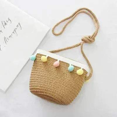 Kids Beach Bag Straw Crossbody Flower Print Lightweight Girls - ToylandEU