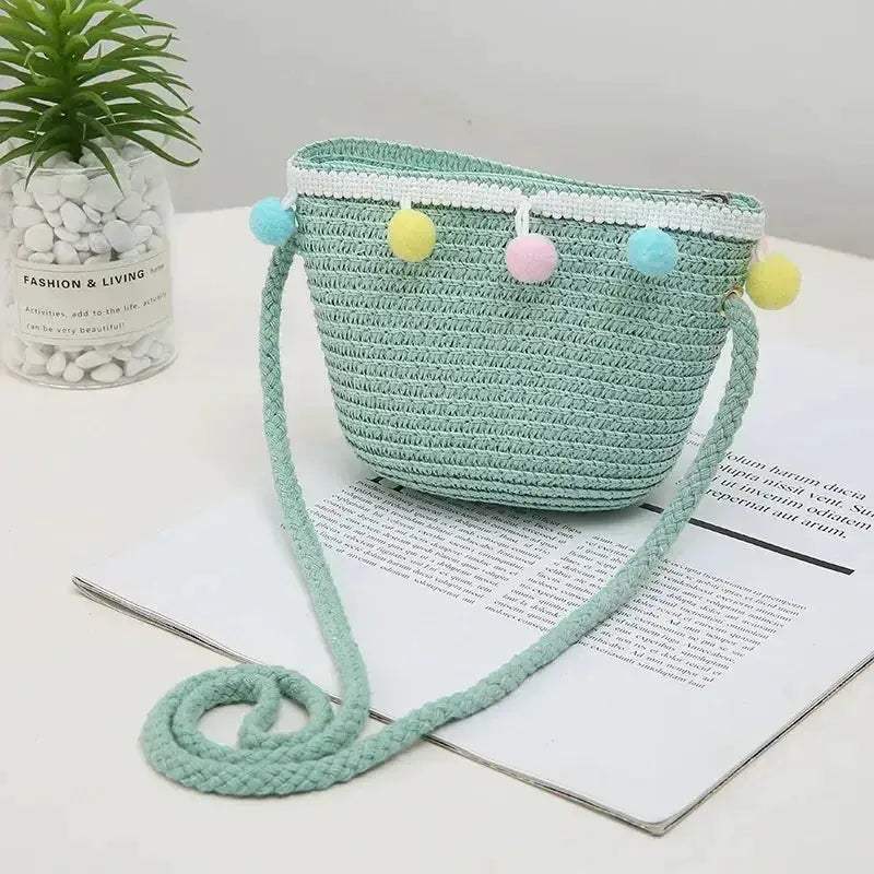 Kids Beach Bag Straw Crossbody Flower Print Lightweight Girls - ToylandEU