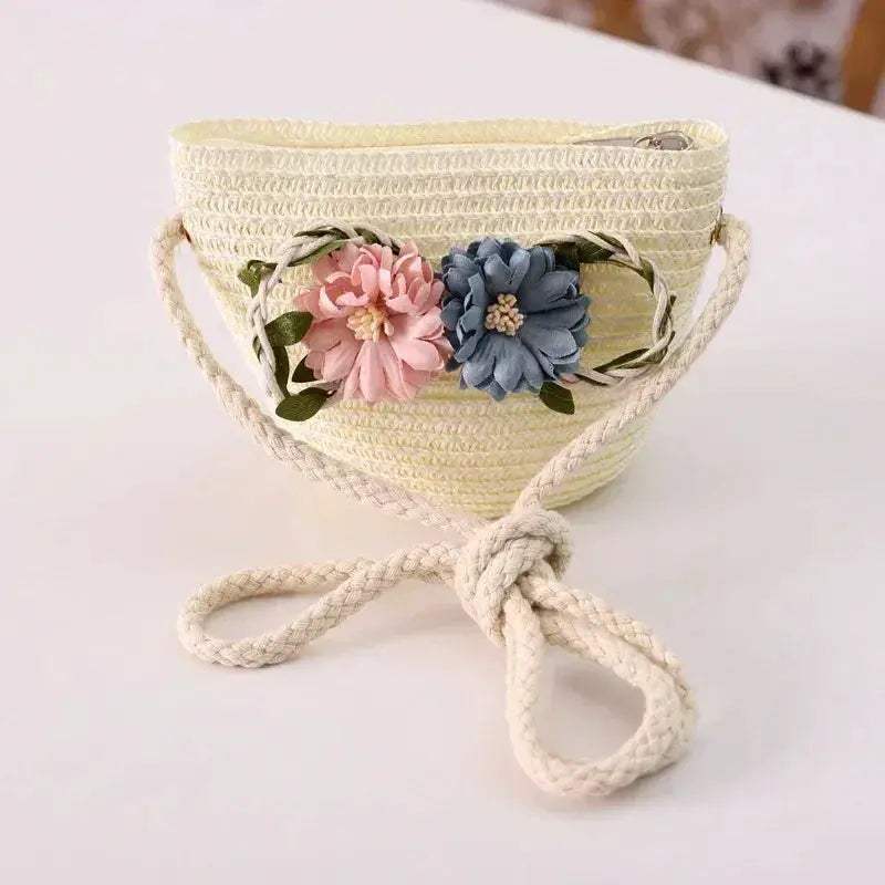 Kids Beach Bag Straw Crossbody Flower Print Lightweight Girls - ToylandEU