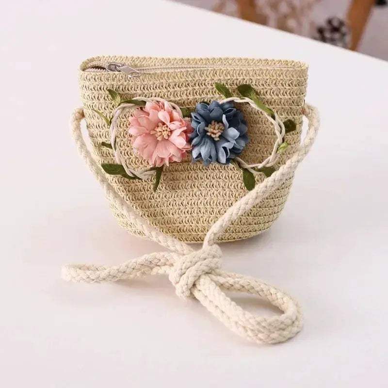Kids Beach Bag Straw Crossbody Flower Print Lightweight Girls - ToylandEU