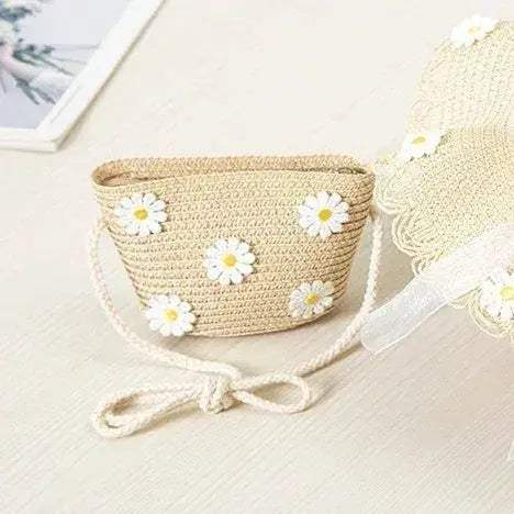 Kids Beach Bag Straw Crossbody Flower Print Lightweight Girls - ToylandEU