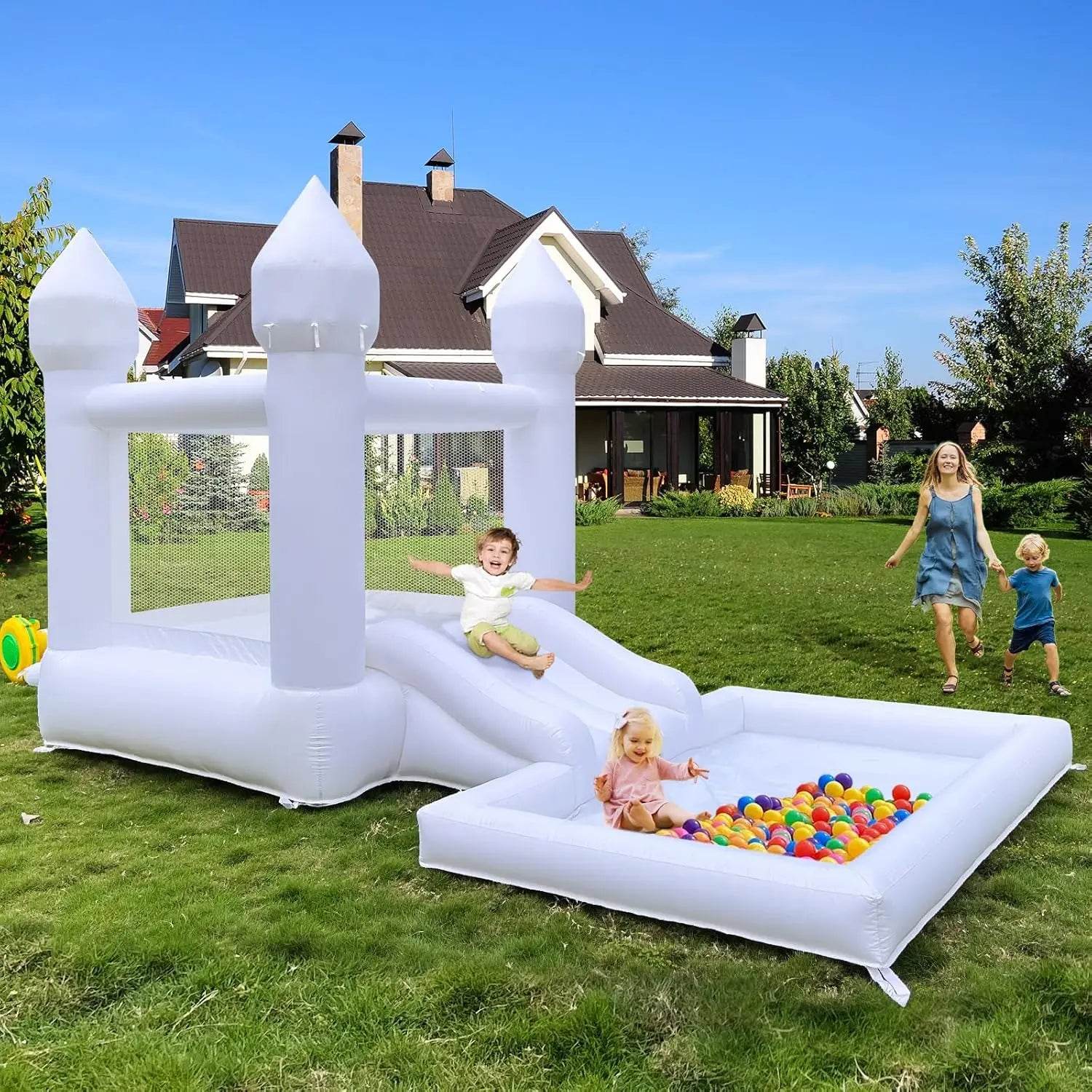 Kids Birthday Gift 9ft White Bounce House With Slide - ToylandEU
