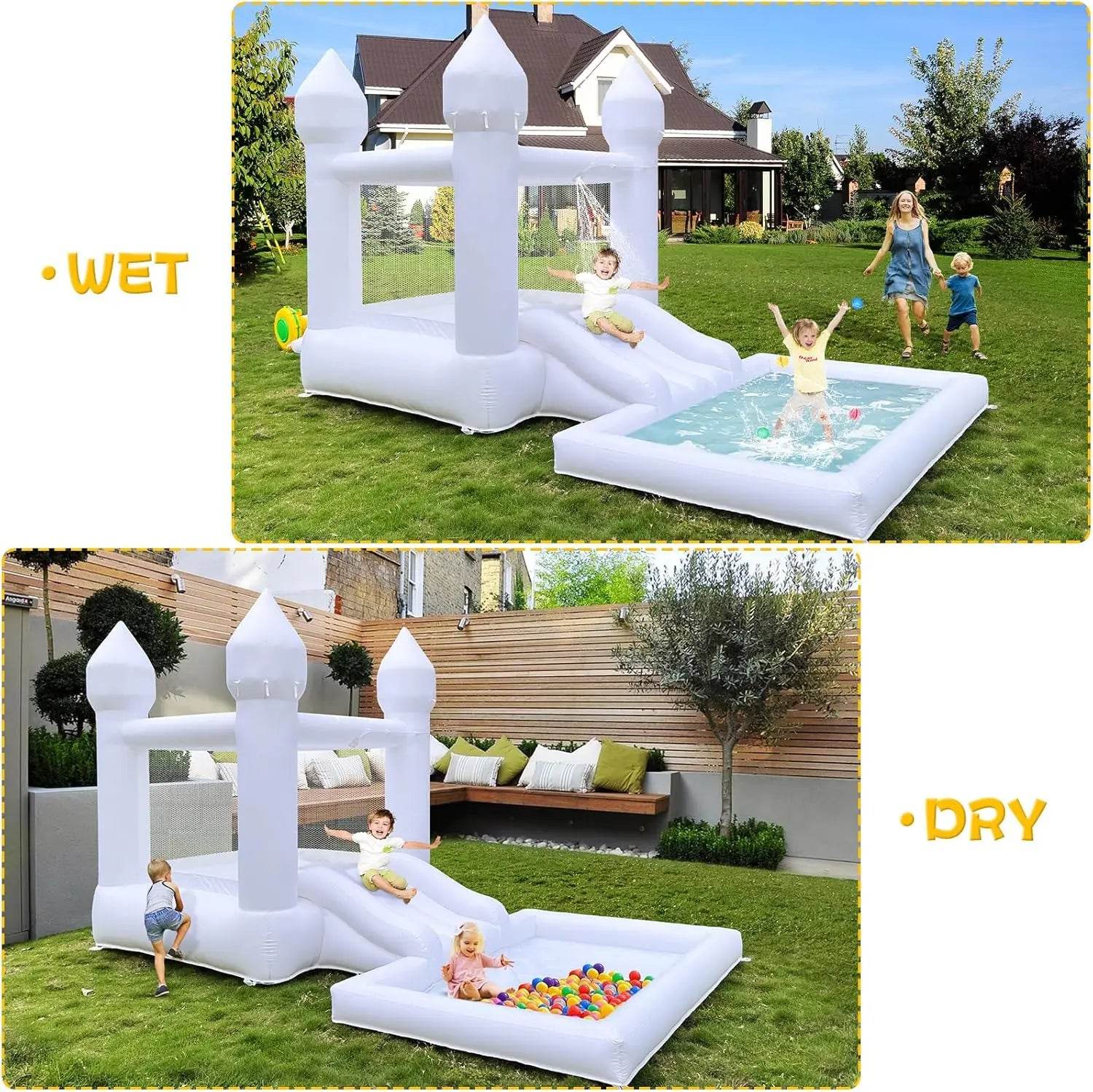 Kids Birthday Gift 9ft White Bounce House With Slide - ToylandEU