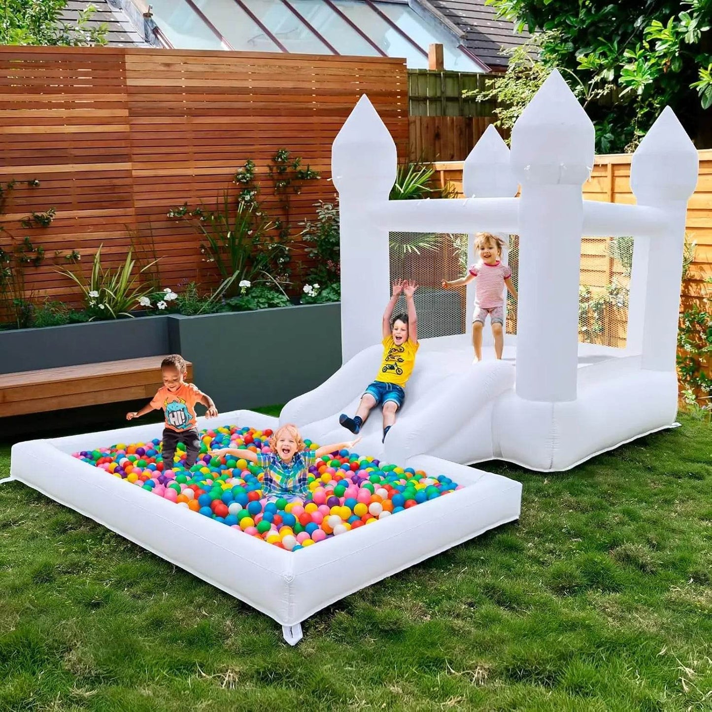 Kids Birthday Gift 9ft White Bounce House With Slide - ToylandEU