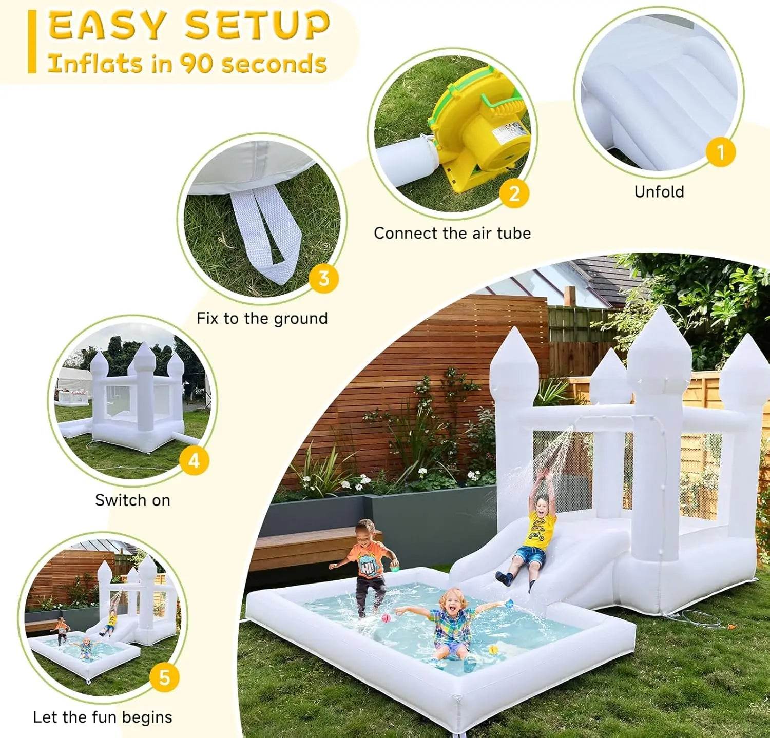 Kids Birthday Gift 9ft White Bounce House With Slide - ToylandEU