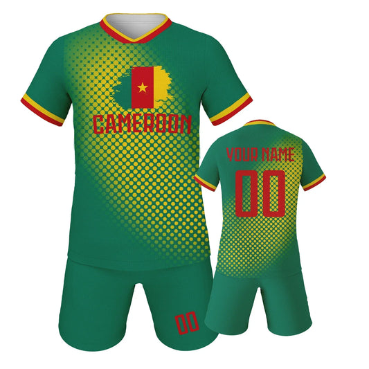 Kids Cameroon National Team Soccer Jersey Knit - Custom Name And Number, Unisex Youth Shirt And Shorts, Training Uniform - ToylandEU
