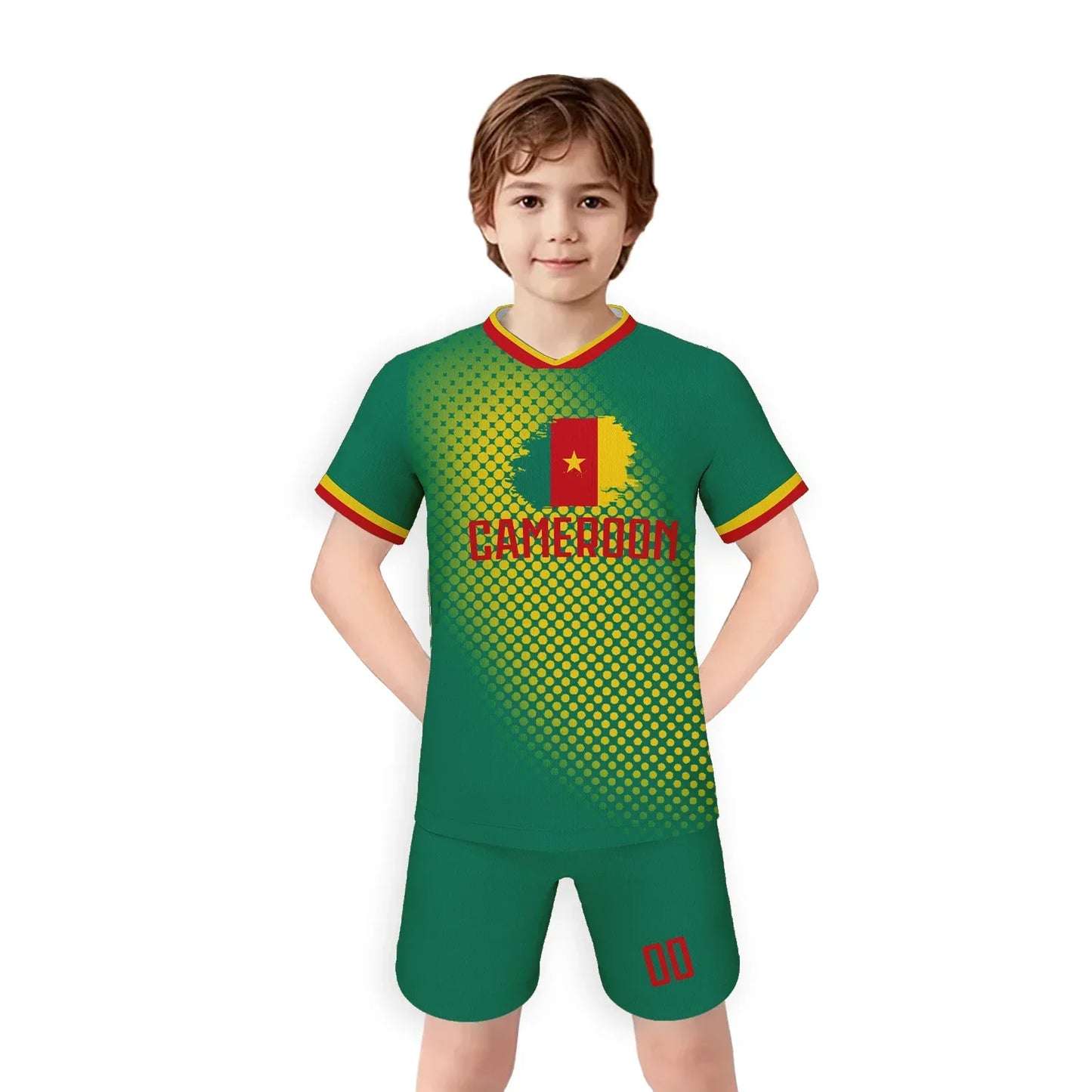 Kids Cameroon National Team Soccer Jersey Knit - Custom Name And Number, Unisex Youth Shirt And Shorts, Training Uniform - ToylandEU